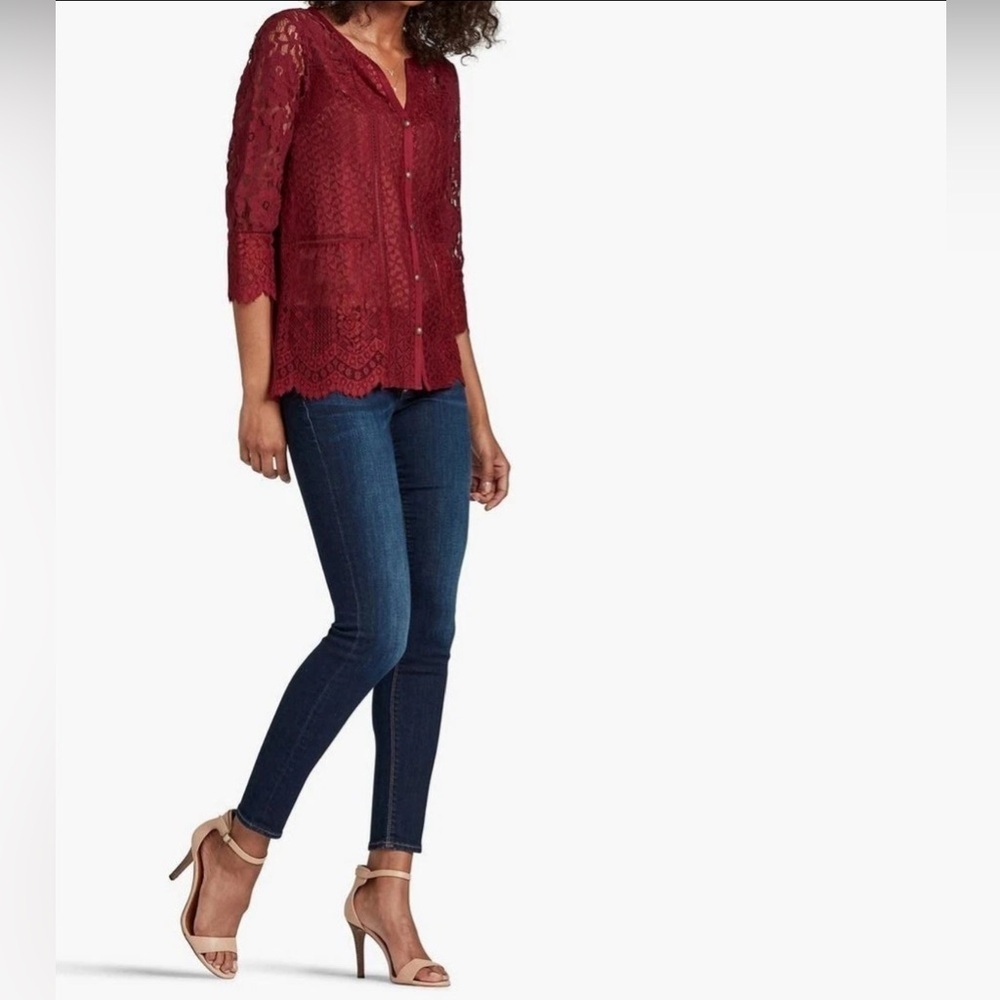 Lucky Brand Lace Mix 3/4 Length Sleeve size XS Top - Picture 5 of 16